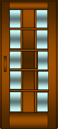 Дверь с двумя вертикальными рядами небольших стеклянных вставок