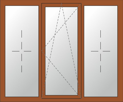 Окно из трех элементов с одной поворотно-откидной створкой