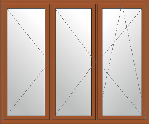 Трехстворчатое деревянное окно с двумя поворотными створками и одной поворотно-откидной